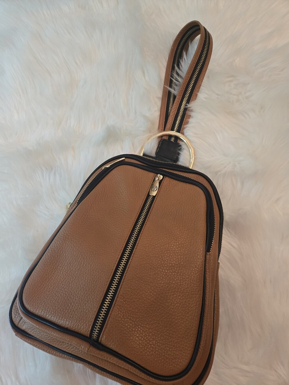 Valentina Black Leather Logo Patch on Light Beige Lining